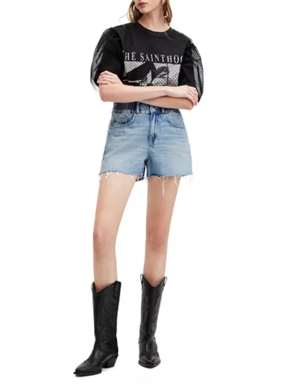 NEW ALLSAINTS Hailey Denim Short US 8 Jean High Rise UK 12 All Saints Grunge